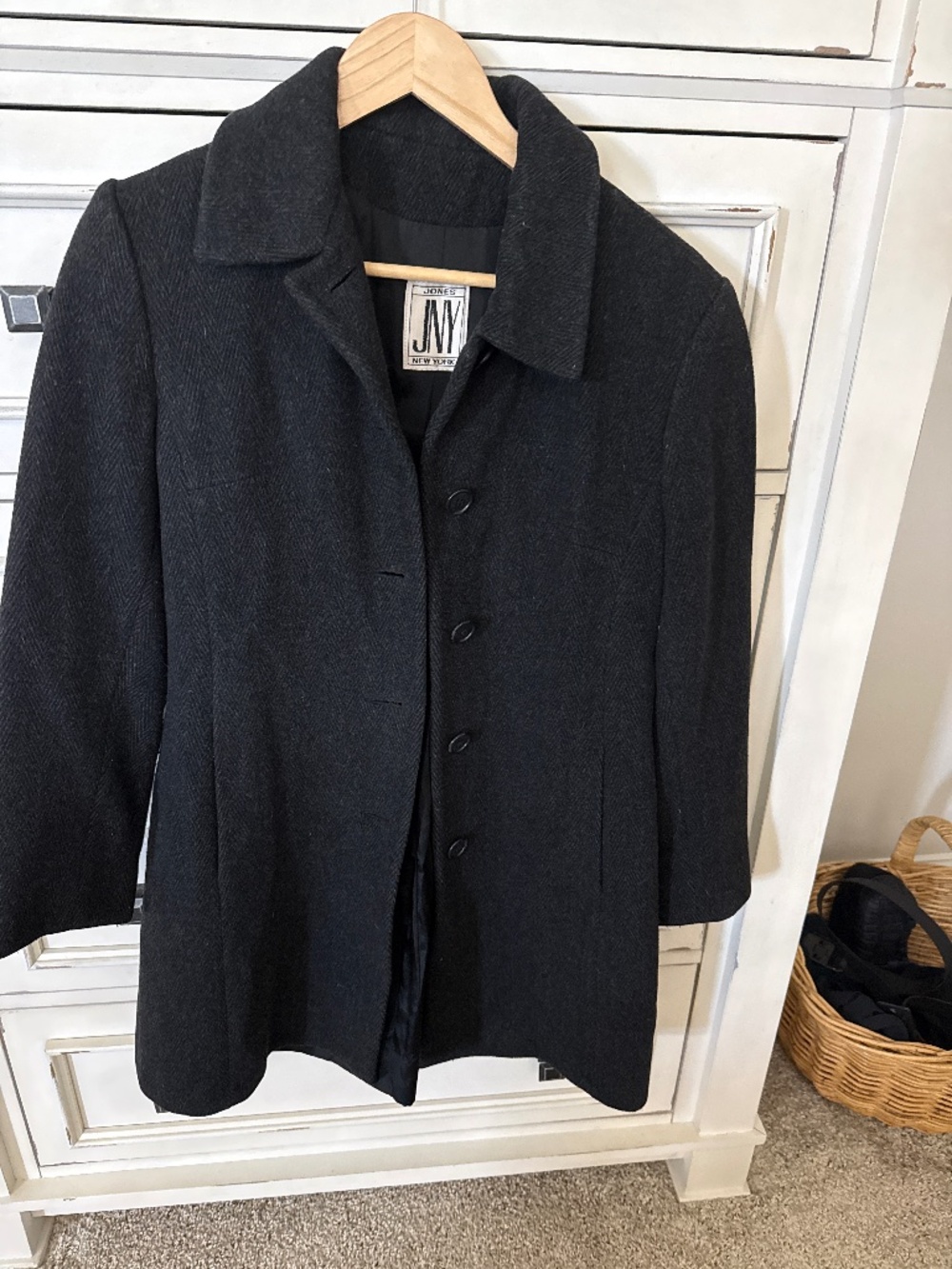 Jones New York 100% Wool Charcoal Coat Size 10P